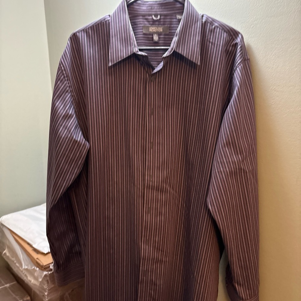 Kenneth Cole Reaction Men's Dark Purple Striped Dress Shirt